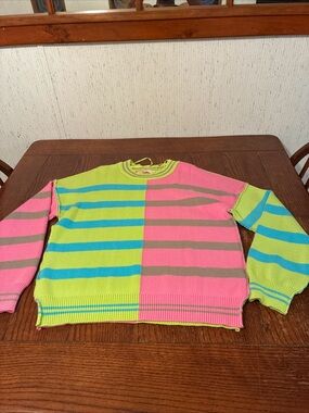 New In Color Block Stripe Sweater Women’s L TightKnit Multi Color